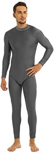 dPois Herroverall, lång overall, långärmad helkroppsdräkt med ståkrage dragkedja, sport, body, gymnastikdräkt, stretch, GRÅ, M