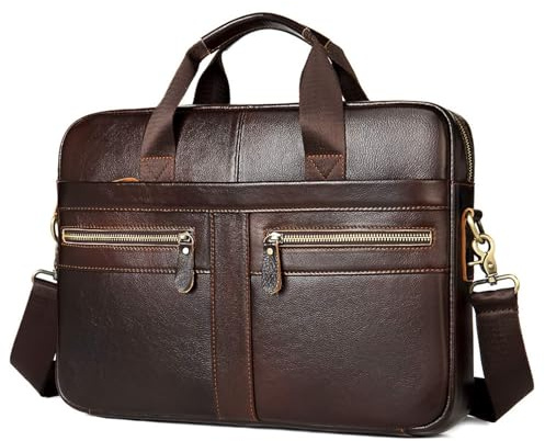 VINBAGGE Businesstasche Herren Echtleder Aktentasche Männer Handtasche Vintage Laptoptasche Arbeitstasche Damen Umhängetasche Schultertasche für 14 Zoll Notebook