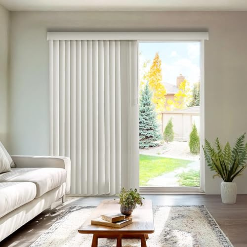 CHICOLOGY Vertical Blinds for Sliding Glass Doors & Patio Doors, Oxford Alabaster (Vinyl), 3.5 PVC Slats, Cordless Wand Tilt + Traverse, Reversible Stack Left/Right, Valance Included, 78 W x 84 H