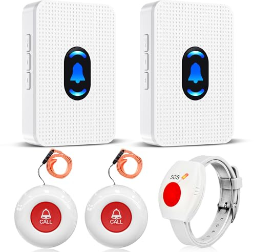 Daytech Bracelet Alarme Personne Agee,Détecteur de Chute,Alarme Personnelle pour Personnes Agées/Enfants/Patients,pour Aidants à Domicile, sans Abonnement (2 Récepteurs + 2 Boutons + 1 Bracelet)