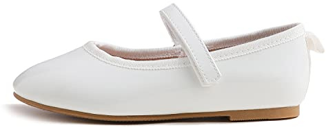 FEVERSOLE Girls Cute Dress Mary Jane Shoes Soft Party Holiday Ballet Flats White Patent Vegan Leather Size 3 M US