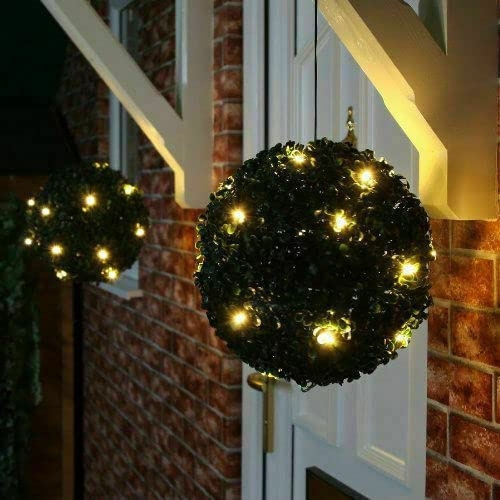 New Solar Powered Topiary Ball Lights 27cm With 20 LED Lights - Garden Ornament Hanging Sphere Decoration for Wedding, Backyard, Balcony - Artificial Plant Decor (Green)