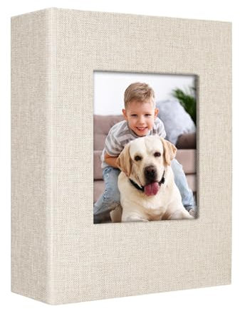 Vienrose 4x6 Photo Album for Photos Linen Cover Black Pages Photo Book Large Capacity Picture Albums for Valentine Wedding Christmas Birthday (Beige, 100 pockets)