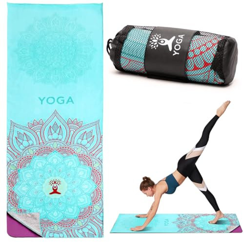 RANJIMA Yogamatten Handtuch, rutschfest Yoga Handtuch Auflage für Yogamatte Matte Decke oder Fitness Zubehör Saugfähig Schnelltrocknend Yogatuch für Pilates Hot Yoga Gym, 185×65cm