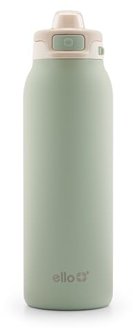 Ello Pop & Fill 32oz Stainless Steel Water Bottle with Quick Fill Technology, Double Walled and Vacuum Insulated Metal, Leak Proof Locking Lid, Sip and Chug, Reusable, BPA Free, Pistachio