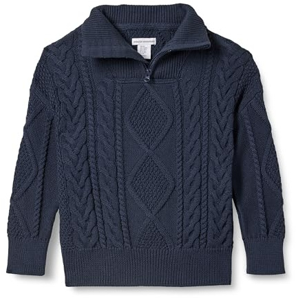 Amazon Essentials Pull à Coupe décontractée en Tricot torsadé avec col zippé Garçon, Bleu Marine, 11-12 Ans