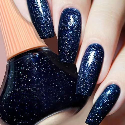 Glitter Nail Polish, Glitter Nail Varnish, Quick Dry & Long Lasting Blue Sparkle Nail Polish for Women & Girls, Polish Nail Glitter No Need Cure Nail Paint for DIY Nail Art (17#Dark Blue)