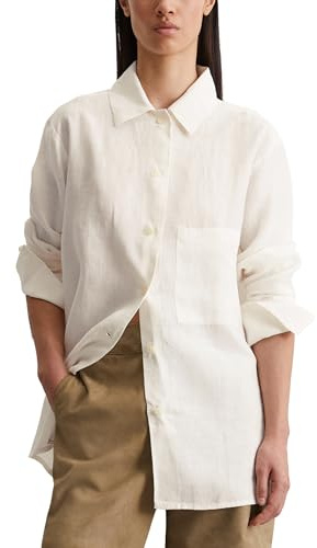 Marc OߴPolo Camisa de Lino con Cuello Kent Mujer Relaxed Fit, Blanco (White Cotton), 50