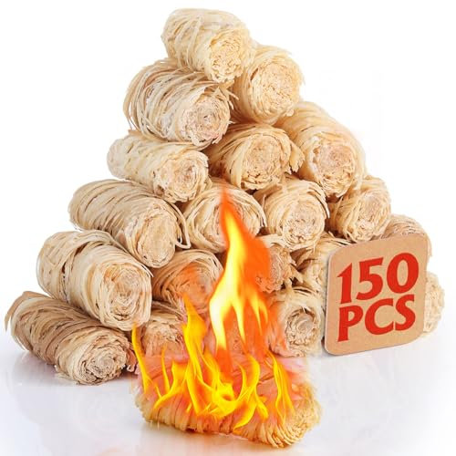 150 piezas de iniciador de fuego – Arrancadores de fuego naturales para fogatas, chimenea, estufa de pellets y madera, hoguera, ahumador, barbacoa, chimenea, horno de pizza, arrancadores de fuego para