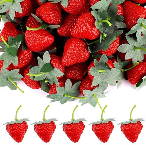Calkkrer 50 Stück Künstliche Rote Erdbeeren, Erdbeer Dekoration Für Küche, Party, Fotografie, Dekoratives Plastik Obst, Künstliche Früchte Für Geschirr Dekoration