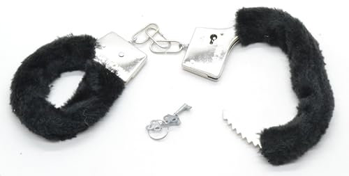 Z1 Manette in metallo con peluche nero, accessorio per costume di polizia e sicurezza. donna, infermiere, medico