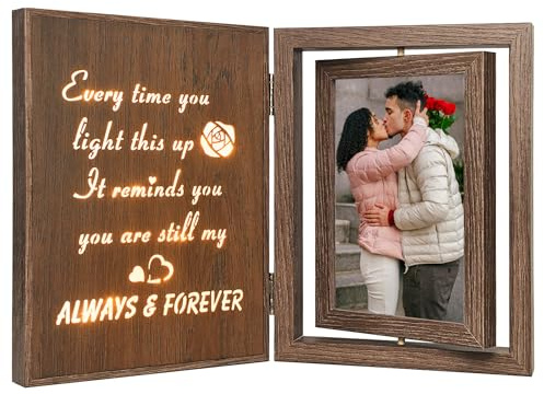 EYITUPC Light Up Couple Picture Frame – Wooden Rotating Glowing Love Photo Frame, Holds 2 4x6 Photos, Anniversary Wedding Gifts for Wife, Husband & Couples