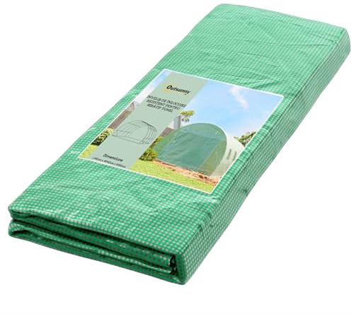 Outsunny 4 x 3 x 2m Polytunnel Greenhouse Replacement Cover ONLY Green | Winter Garden Plant PE Cover, for Poly Tunnel Walk-in Greenhouse, Roll-up Windows Door, Outdoor