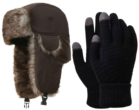 Snyvpra Russische Mütze Ushanka Fliegermütze Herren mit Ohrenklappen, Warme Kunstfell Wintermütze Winddicht Wasserdicht für Skifahren, Outdoor-Aktivitäten, Unisex-Design für Männer und Frauen