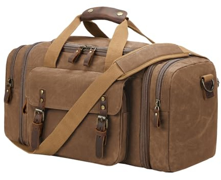 Waxed Canvas Duffel Bag 50L, Coffee | Waterproof, Travel, Overnight, Weekender