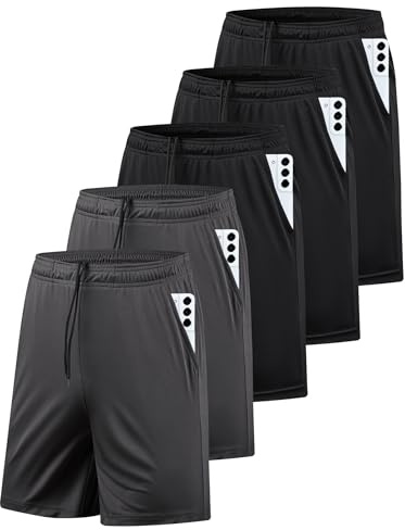 AKAWOOKO 5 Pack Men's Athletic Gym Shorts with Pockets Quick Dry Activewear Workout Running Shorts for Men (US, Alpha, X-Large, Regular, Regular, Set 4)