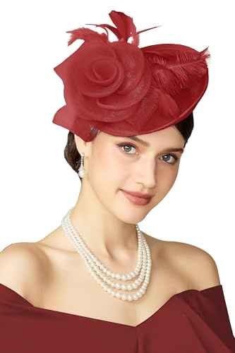 BABEYOND Tocado de mujer con plumas y flores de malla, elegante gorro con clip para el pelo para bodas, día de carrera de damas, fiesta de cóctel