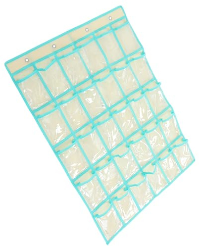 ULTECHNOVO Organizer da Appendere con 30 Tasche Trasparenti Non Tessuto Verde Salvia, Porta Gioielli e Portaoggetti Sospesi per Armadio, Montaggio a Parete Senza Fori per Casa e Aula