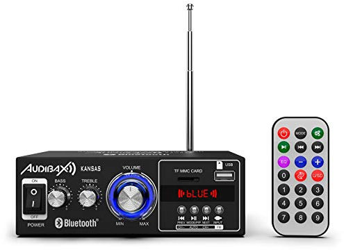 Audibax Kansas - Amplificatore Audio HiFi - Connessione Bluetooth - Potenza 40W + 40W - Ingressi per Microfoni, SD e USB - Amplificatore HiFi Stereo con Lettore MP3 e Radio FM