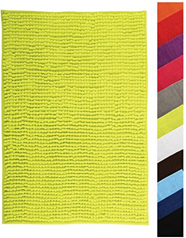 MSV - Tapis de Bain Douche Chenille - Poils Longs Anti-dérapant - 40 x 60 cm - Vert Clair - Lavable en Machine - Boucle d'Accrochage Pratique - Confort et Hygiène Optimisés