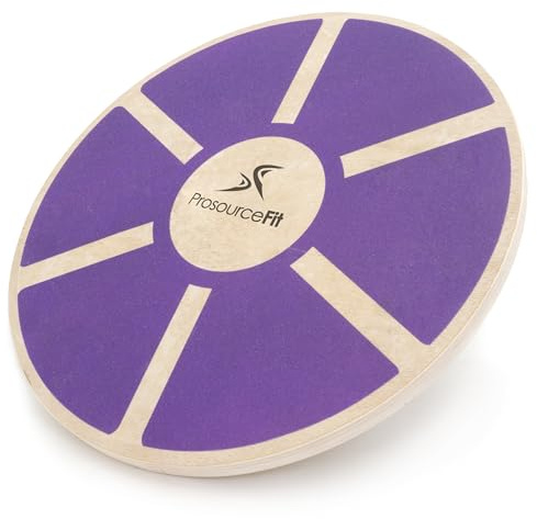 ProsourceFit Wooden Balance Board Non-Slip Wobble Core Trainer 15.75in (39.5cm) Diameter with 360 Rotation for Stability Training, Full Body Exercises, Physical Therapy, Purple