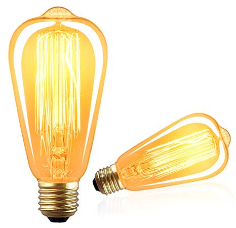 LUXON Edison Bulbs,Antique Vintage Style Incandescent Light Bulbs,Dimmable Amber Warm,60W E26 Base for Wall Sconce Pack of 2