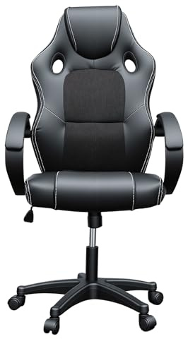 Panana Racing Style Office Gaming Chair, PU Leather Desk Ergonomically Adjustable Sport Swivel Chair With Padded armrests (Black)