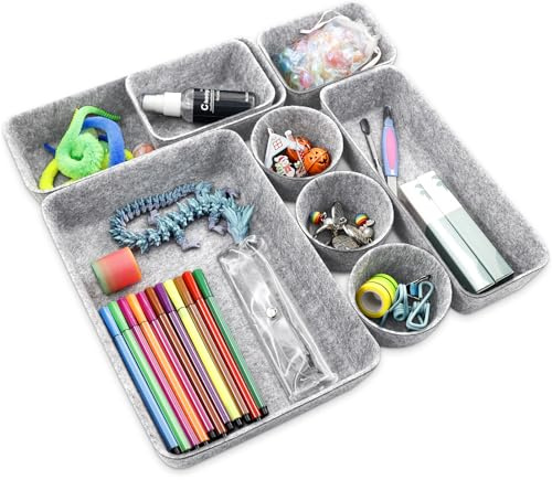 Organizer Cassetti da Scrivania,Set di 8 Divisori per Cassetti Versatili, Organizzatori per Cassetti Pieghevoli in Feltro,Divisori per Cassetti Scrivania,Vassoio per Cosmetici e Ufficio Lavabili