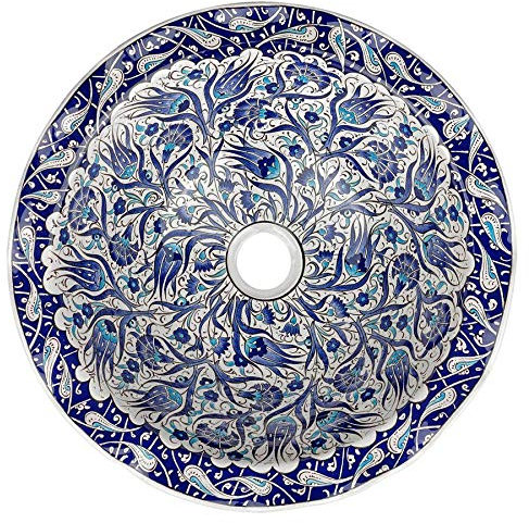 Cerames Keramik Waschbecken Iznik aus Kuthaya Ebru - Türkische einbauwaschbecken für Badezimmer, Toiletten, Gäste WC, Ristorante und Hotel | Türkischer aufsatzwaschbecken rund 40 x 15 cm