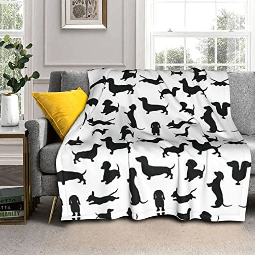 Flanelldecke, bedruckt, Motiv: schwarze Hunde, weich, flauschig, warm und bequem, Anti-Pilling-Flanelldecke, verwendet für Sofa, Bett, Reisen und Camping-Geschenke