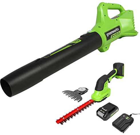 Greenworks Forbici per Erba e Arbusti,Soffiatore Assiale di Foglie con Batteria 2Ah e Caricabatteria VDE