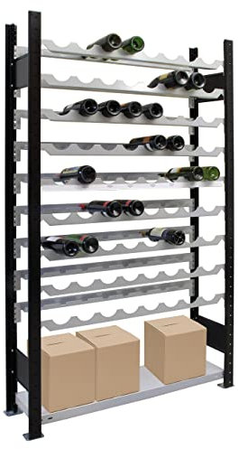 SCHULTE Regalwelt Weinregal für bis zu 96 Flaschen, 230x100x25 cm (HxBxT), schwarz-Silber, Getränkeregal, Weinflaschenregal, Flaschenregal