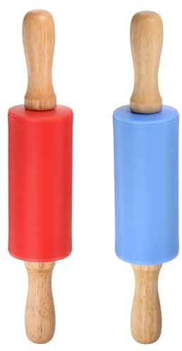 sourcing map Silicone Rolling Pins for Baking 9 Inch Wooden Handle Non Stick Rolling Pin Small Roller Playdough Rolling Pins for Dough Pizza Pastry Fondant Kitchen, Blue & Red