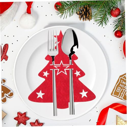 Norhogo Portaposate in Feltro di Natale, 12 Pezzi Tasca per le Posate Albero di Natale Decorazione da Tavola Rosso, Coltelli Forchette Cucchiai Stoviglie Portaposate