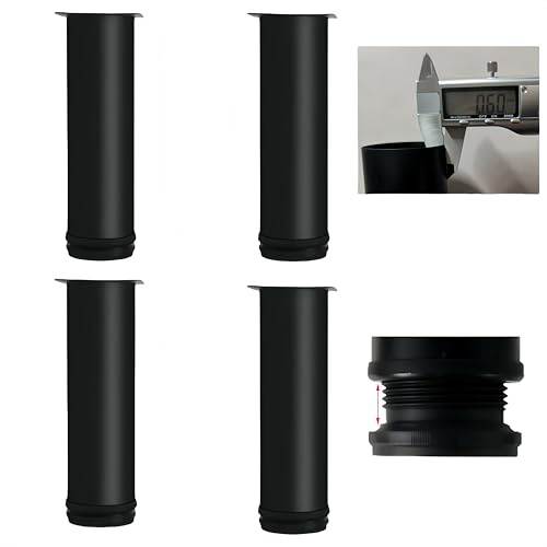 MIEGUIWOR 4 Stück Möbelfüße Verstellbar, Höhenverstellbare Füße (0-15mm) - Rostfreier Edelstahl (0.6mm) - ABS-Einsteller Schont Böden - für Schränke, Tische, Küche, Bad, DIY (Schwarz,6cm)