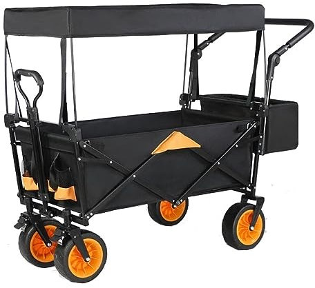 CCYENG Trolley-Wagen, zusammenklappbarer Mehrzweckwagen, robuster, zusammenklappbarer, tragbarer Handwagen mit abnehmbarem Verdeck für den Einkauf, Strand, Camping, C