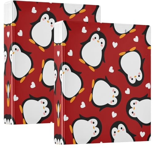 Quteprint Ringbuch mit 3 Ringen, niedliches Pinguin-Liebesmuster, 3,8 cm, runder Ringordner mit 3 transparenten Innentaschen, Ordner-Organizer mit Klemmbrett für Büro, Zuhause, Schule, hält 200 Blatt,