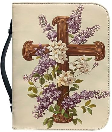Kuiaobaty Bibelbuchhülle für Damen, Motiv: Lord Cross Blumen, tragbar, PU-Leder, Buchumschlag für Bibel, Griff, Buchhülle, Tasche, christliches Geschenk