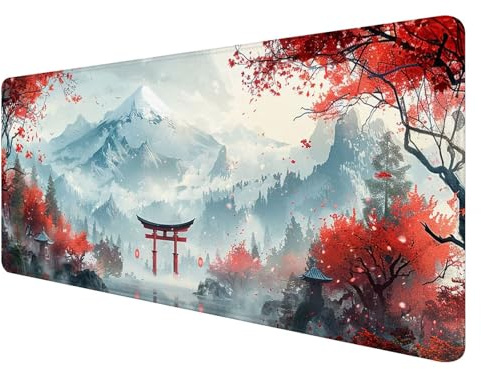 Gaming Mauspad XXL 1000 x 500 mm, Weiß Mauspad Groß mit Vernähten Kanten, Gaming Mousepad Japanisch mit Verbessert Präzision und Geschwindigkeit, Mousepad XXL Wasserdicht für Gaming, Büro, Zuhause U-6