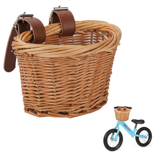 Abnehmbarer Fahrradkorb für Lenker - Handgewebter Kleiner Korb für Kinder, Mädchen und Jungen - Vorne Montierbar - Rattan