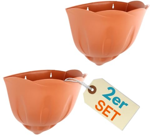 GarPet 2er Set Blumentopf Wand Blumentopf Wandmontage Wandblumentopf Wandvasen für Pflanzen Pflanzen Wandhalterung Wandtopf Außenbereich Terrakotta