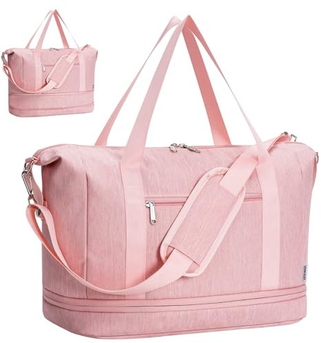 Narwey für Ryanair Handgepäck 40x20x25, Sporttasche Klein Weekender Damen, Reisetasche Handgepäck Tasche Flugzeug, Easyjet Handgepäck 45x36x20, Kliniktasche Geburt Travel Bag für Damen Herren (Rosa)