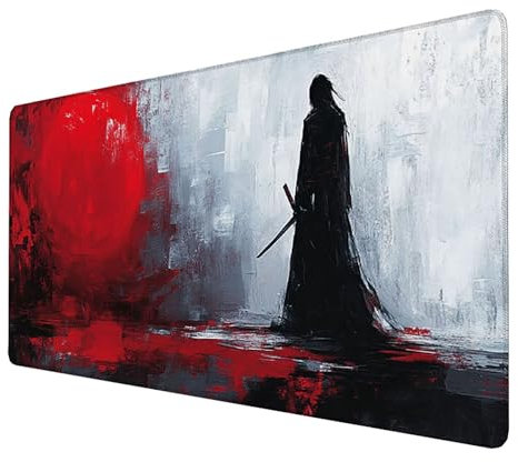 Alfombrilla Ratón, Alfombrilla Ratón XXL Gaming Tapete Escritorio Ordenador (1400x600x3mm) Protector Escritorio Alfombrilla Antideslizante para Ratón Láser y Óptico (Guerrero) mousepad (Gris) 5-0-T