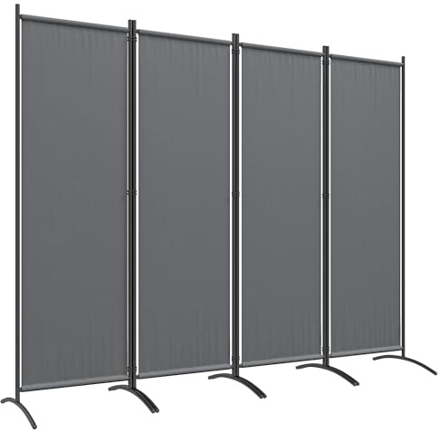 Outsunny Paravent 221 x 172 cm, paravent de Jardin à 4 Panneaux, cloison de séparation avec Pieds Larges, pour terrasse, Piscine, Balcon, en Tissu Polyester de 180 g/m², Gris foncé