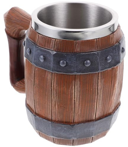 PRETYZOOM Boccale Da Birra Portatile Vintage Da 501 A 600 Ml in Acciaio Inossidabile Con Forma Retrò in Legno Casuale
