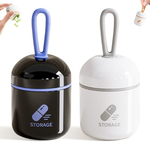 ONTERATE Pillendose mit Schlüsselanhänger, Kleiner Pillendosierer, Behälter für die Handtasche, Herausnehmbarer Trenner, Feuchtigkeitsdichte Pillenflasche aus Silikon (2 Pack, Schwarz Grau)