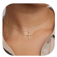 Turandoss Gold Cross Necklace for Women - Dainty 14K Gold Plated Cubic Zirconia Cross Pendant Necklace Christian Gifts for Women