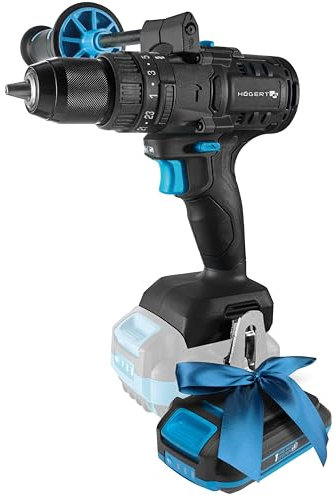 HÖGERT TECHNIK Trapano avvitatore a percussione a batteria senza spazzole, 18 V, coppia 100 Nm, mandrino da 13 mm, 23 impostazioni di coppia, illuminazione a LED, trasmissione in metallo + batteria