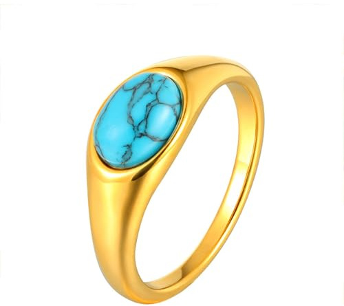 Bishilin Edelstahl Vergoldet Ringe für Frauen Gold, Hochzeit Ring Damen Solitär mit Oval Stein Verlobungsringe Eheringe Nickelfrei