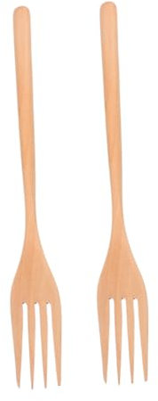 Holibanna 2 Forchette Di Legno Per Cucinare e Servire Utensili Multifunzionali Per Insalata Frutta e Pasta Forchette Riutilizzabili in Legno Massello Lunghe e Pratiche